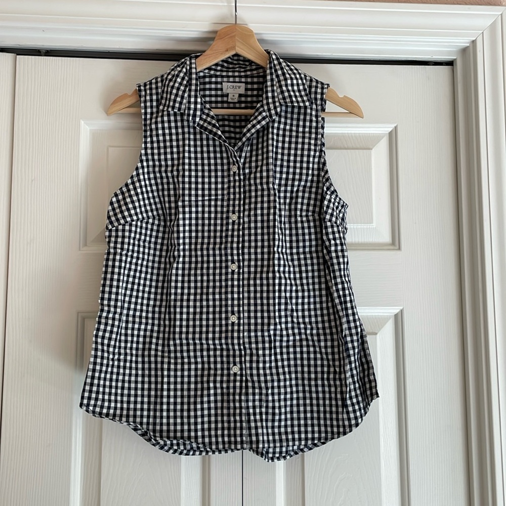 J. Crew Blue Gingham Button-Down Tank Size Small